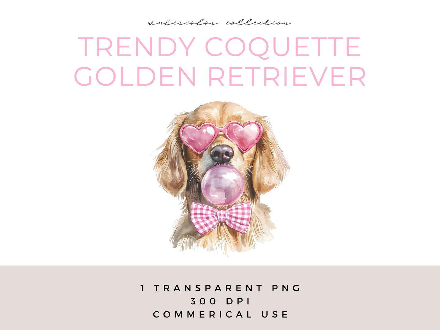 coquette golden retriever png pink heart glasses blowing bubble gum